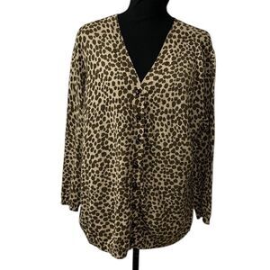 Jaclyn Smith Leopard Print Brown & Tan Button Down Cardigan(Size XL)